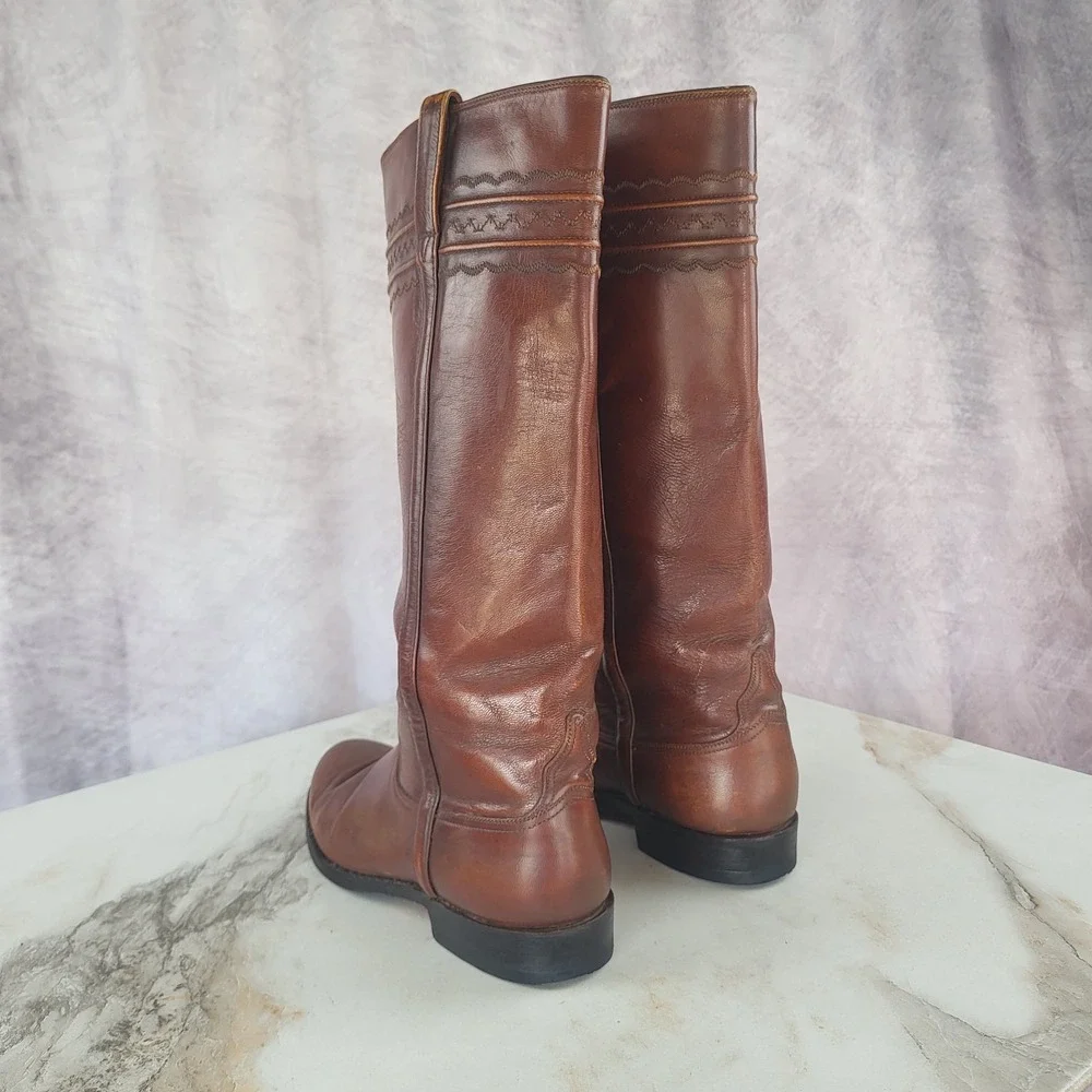 Vintage Lucchese Knee High Western Boots Women's Size 8.5 B READ